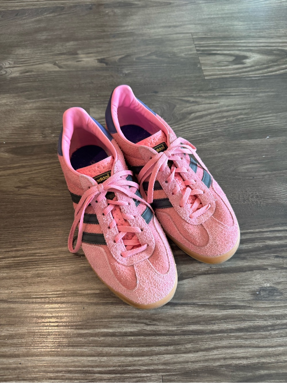 adidas Pink Suede Low-Top Sneakers with Black Stripes